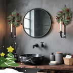 2 Set Christmas Metal Wall Candle Sconce Holder Wall Mount Candle Holder with Berry Wreath for Farmhouse Living Room Entryway Fireplace Bedroom Bathroom Decor, Only Applicable to LED Candles