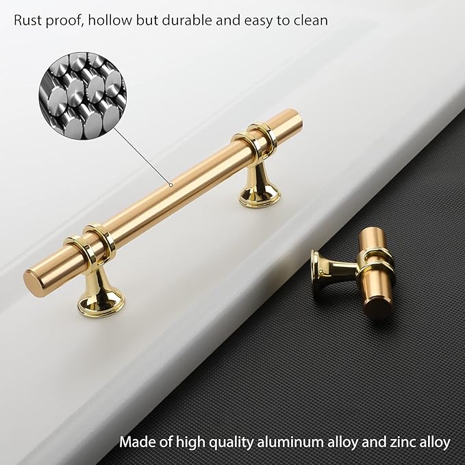 LONTAN 50 Pack Brushed Brass Cabinet Knobs Gold Dresser Knobs