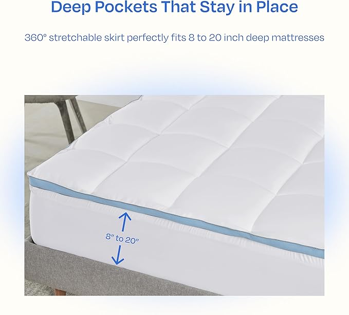 California Design Den Twin Mattress Topper, Thick Cooling Pillow Top Mattress Topper Twin for Restful Sleep, 900 GSM Fill, Breathable & Gentle on Skin