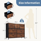DUMOS Dresser for Bedroom with 7 Fabric Drawers, Chest Organizer Units for Clothing, Closet, Guestroom, Storage Tower with Cabinet, Metal Frame, Wooden Top, Lightweight Nursery Furniture, Brown