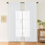White Sheer Linen Pinch Pleated Sliding Door Curtains, 2x50 Inches Width, Cotton Look Light Filtering Drapes 96 Inches Long, Soft Textured Modern Farmhouse Window Curtain Panels