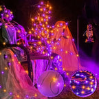Purple Orange Halloween Timer Fairy Lights Battery Operated 4 Pack 16.4Ft 50 LED Black Wire Twinkle Lights with Timer 5 Modes for Halloween Indoor Outdoor Party Decoration