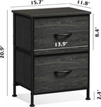 WLIVE Night Stand Set 2, Nightstand with 2 Fabric Drawers, Small Dresser for Bedroom, Bedside Table for Small Spaces, Dorm, Charcoal Black Wood Grain Print