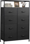 WLIVE Fabric Dresser for Bedroom with Open Shelves, Tall White Dresser with 8 Drawers, Storage Tower with Fabric Bins, Chest of Drawers for Closet, Hallway