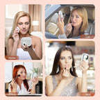 FASCINATE 10X Magnification Compact Travel Makeup Mirror with Lights and Magnification, 3.5 inch Portable 1X/10X Magnifying Mirror with 3 Color Light, Folding, Handheld (White)