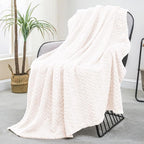 Exclusivo Mezcla Fleece Throw Blanket for Couch, 50x70 Inches Soft Cozy Jacquard Flannel Blankets, Lightweight Fuzzy Plush Warm Throws for Winter, Off White
