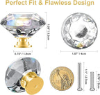 POZEAN Crystal Cabinet Knobs 12Pack, 1.57inch Dresser Knobs for Cabinet, Drawer with Two Different Sizes Screws, Diamond Glass Pulls Handles (40mm, 12Pack, Clear-Gold)