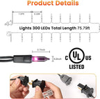 Toodour Purple Halloween Lights, 75ft 300 Count Incandescent Halloween String Lights, UL Certified Connectable Mini Bulbs String Lights for Home, Garden, Porch, Yard, Patio, Party, Indoor Decoration