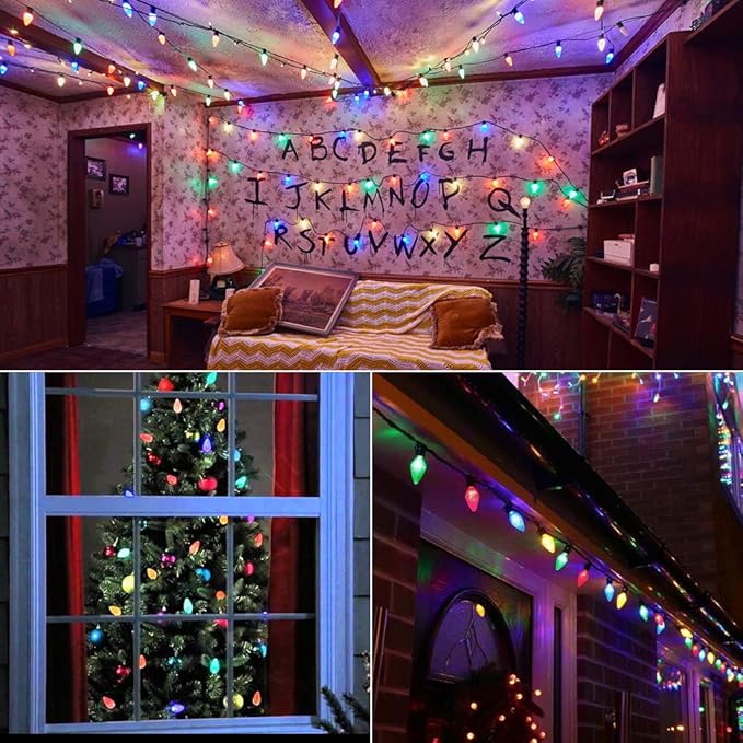 Brizled Christmas Lights Multicolor, 16FT 25 LED Faceted C9 Outdoor Christmas Lights Connectable, 120V UL Certified Xmas Tree Light, Waterproof String Light for Xmas Tree, Wreath, Roof, Patios