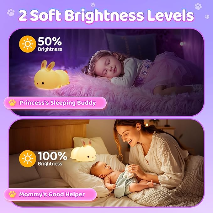 One Fire Bunny Toys for Kids Night Light for Kids, 16 Colors Cute Lamp, Soft Silicone Baby Night Light, 1200mAh Portable Dimmable Touch Lamps, Kawaii Room Decor, Christmas Gifts for College Girls