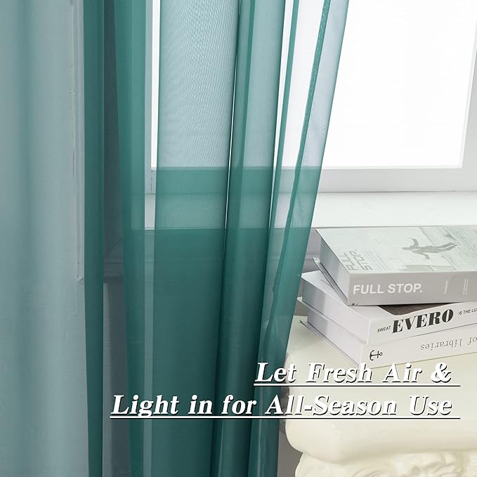 HUTO Christmas Dark Teal Green Sheer Curtains 72 inches Long for Bedroom Top Rod Pocket Sheer Window Panels Curtains for Nursery Living Room 52 by 72 Inch Length Set of 2