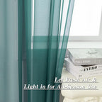 HUTO Dark Teal Green Sheer Curtains 54 inches Long for Bedroom Top Rod Pocket Sheer Window Panels Curtains for Nursery Living Room 52 by 54 Inch Length Set of 2