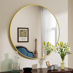 BEAUTYPEAK 40 Inch Round Mirror, Metal Frame Circle Mirror, Wall Mounted for Entryway, Bathroom, Vanity, Living Room, Gold