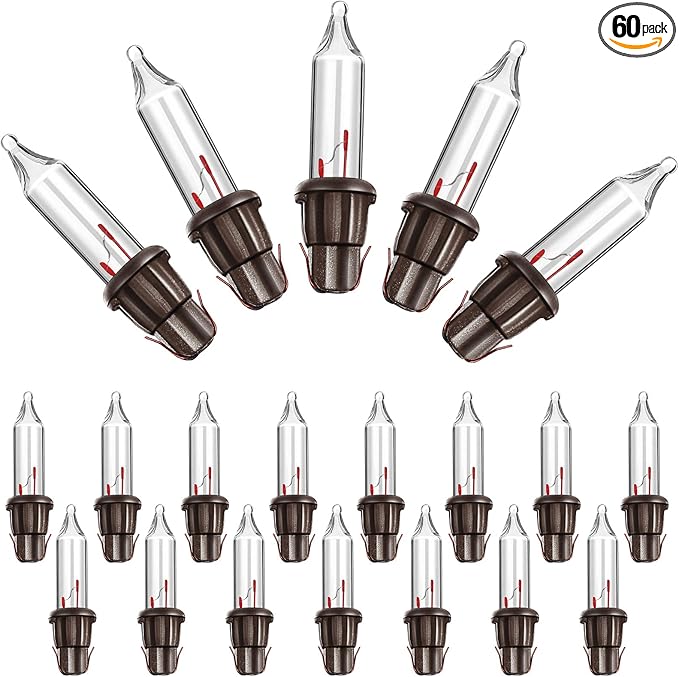 Mudder 60Count 2.5V Christmas 50/100/150/200 Count Mini Incandescent Wire String Lights Replacement Bulbs Indoor/Outdoor Christmas Lights Decor for Home Xmas Tree (Brown Base with Warm White Bulb)