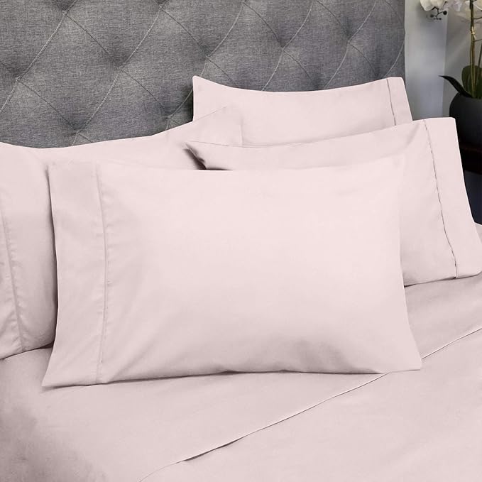 Sweet Home Collection 6 Piece 1500 Supreme Collection Brushed Microfiber Deep Pocket Sheet Set-2 Extra Pillow Cases, Great Value, Split King, Pale Pink