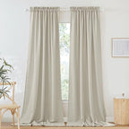 RYB HOME Linen Sheer Curtains Rich Linen Woven Soft Absorbent Drapes UV Rays Protection Light Filtering for Party Backdrop, Farmhouse, Doorway, Lobby, Hotel, W 52 x L 108 inch, 2 Pack, Angora
