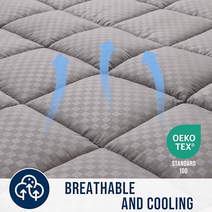 OLANLY King Quilted Fitted Mattress Pad – Soft Down Alternative Pillow Top Mattress Topper, Cooling Comfort Breathable Mattress Cover, Machine Washable Deep Pocket Mattress Protector, Light Grey