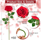 Ouddy Decor 50 Pcs Artificial Red Roses Bulk Realistic Fake Silk Flowers with Long Stems for Wedding Bridal Bouquet DIY Table Centerpieces Arrangement Valentines Home Decor