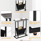 Yusong Narrow Side Table for Small Spaces, Small End Table with Magazine Holder, Skinny Slim Little Thin Table for Living Room, Bedroom, Sofa, Grey Oak