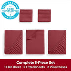 Mellanni Extra Deep Split King Sheets - 5 PC Iconic Collection Bedding - Hotel Luxury, Ultra Soft, Cooling Bed Sheets - Wrinkle, Fade, Stain Resistant (Split King, Brick Red)