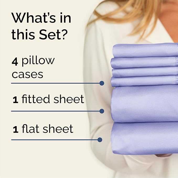 Full 6 Piece Sheet Set - Comfy Breathable & Cooling - Ultra Soft Hotel Luxury Bedding Set w/ 8-16 Inch Deep Pockets - 1 Flat & 1 Fitted Sheet & 4 Pillowcases - Wrinkle Free and Easy Care - Lavender