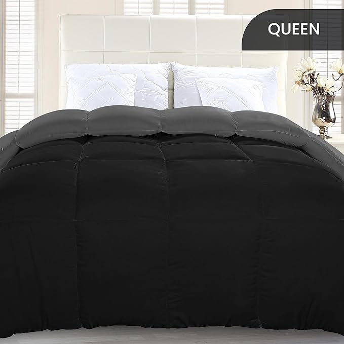 Utopia Bedding Comforter Duvet Insert, Quilted Comforter with Corner Tabs, Box Stitched Down Alternative Comforters Queen Size (Black/Grey)