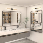 28x32 Bronze Bathroom Mirror, Brushed Metal Bathroom Vanity Mirrors for Wall, Rounded Corner Bronze Rectangle Mirror for Farmhouse, Bedroom, Anti-Rust (Horizontal/Vertical)