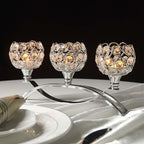 Crystal Tealight Candle Holder Centerpiece Home Decorative Candlestick Holder Elegant Table Centerpiece Home Decor Wedding Party Anniversary (Silver, 3 Arm of 4 Pcs)