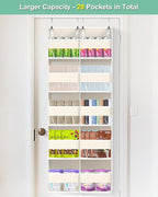 Heavy Duty Over The Door Organizer 5 Tiers, Extra Large Behind Door Storage of 10 Big Front & 10 Mesh Pockets, 80lb Weight Capacity, Hanging Doors Storage Organizer for Closet Bedroom Nursery, Beige