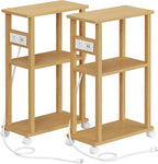 TUTOTAK Small Narrow Side Table with Charging Station, Skinny End Table for Small Spaces, Slim Nightstand with USB Ports and Outlet, Sofa Beside Table with Wheels, Natural TB01BN047