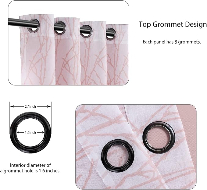 BONZER Mix and Match Curtains - 2 Pieces Branch Print Sheer Curtains and 2 Pieces Blackout Curtains for Bedroom Living Room Grommet Window Drapes, 54x95 Inch/Panel, Blush, Set of 4 Panels