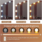 Tiptiper Vanity Desk, Makeup Vanity with Lighted Tri-Folding Mirror & Stool, Vanity Table Set with 10 LED Light Bulbs & 3 Color Lighting Modes, Makeup Table with 5 Storage Drawers, Brown