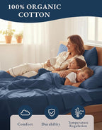 LANE LINEN 100% Organic Cotton Sheets Set, 4Pc Sheet Set Short Queen Size, Classic Percale Weave, Breathable RV Queen Cotton Sheet Set, RV Queen Deep Pocket Sheets, Oeko-Tex Sheets - Estate Blue