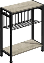 Small Side Table for Small Space, 3-Tier Narrow End Table with Magazine Holder, Slim Nightstand, Skinny Snack Couch Table in Living Room, Bedroom, Study, Kitchen and Balcony (Greige)