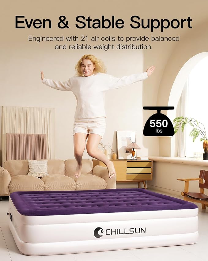 CHILLSUN Twin Air Mattress with Built in Pump for Guest & Home, 16" Inflatable Blow Up Mattress, Air Bed with Carrying Bag for Camping, Raised Elevated Double High Air Mattresses Foldable & Portable
