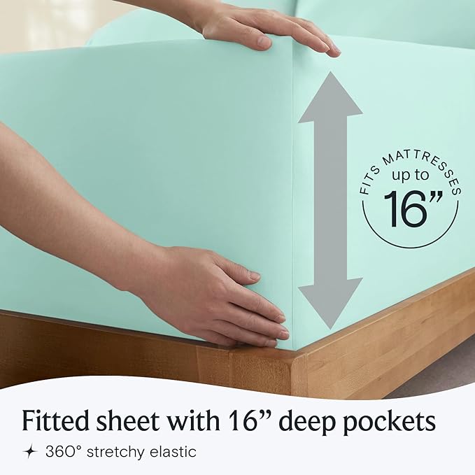 LuxClub 3 PC Sheet Set Bed Sheets Deep Pockets 16" Eco Friendly Wrinkle Free Cooling Machine Washable Hotel Bedding Silky Soft - Aquamarine Twin XL
