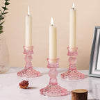 12Pcs Pink Candlestick Holders Set- 4" H Taper Candle Holders Bulk, Glass Candle Holders for Wedding, Party, Romantic Dinner Table Centerpieces, Festival Gifts & Windowsill Decor