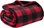 PAVILIA Black and Red Buffalo Plaid Fleece Bed Blanket Queen Size, Soft Checkered Flannel Blanket for Sofa, Plaid Christmas Couch Throw Bed, Warm Cozy Decorative Blanket Fall Decor Gift, 90x90
