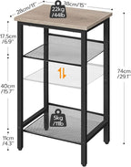 HOOBRO Side Table, 3-Tier Tall End Telephone Table with Adjustable Mesh Shelves, Small Entryway Stand for Living Room Bedroom Hallway or Office, Greige and Black BG01DH01G1