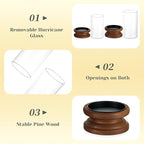 Hewory Hurricane Glass Candle Holder: 2PCS Rustic Brown Candle Holders for Pillar Candles, Vintage Decorative Wood Stand with Clear Glass Cover for Weddings Christmas Table Centerpiece Home Decor