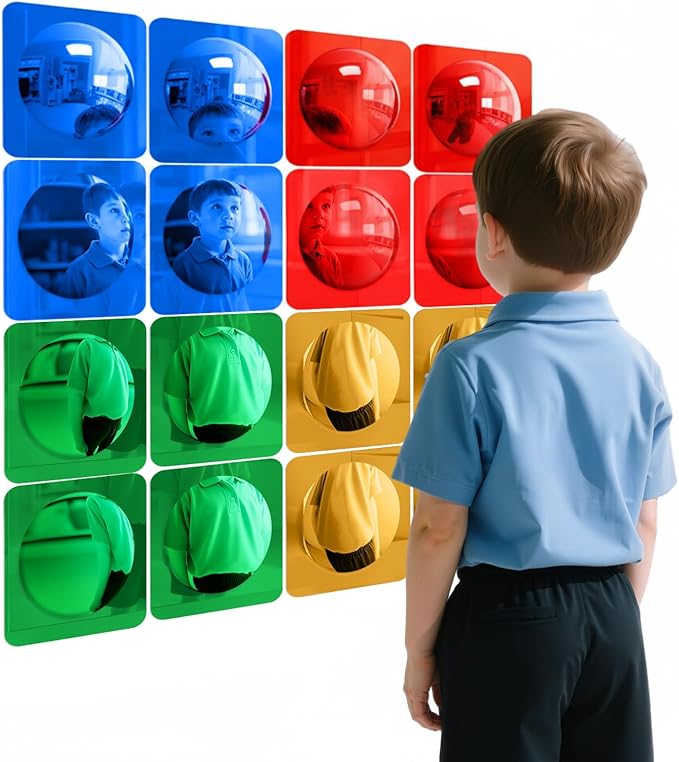 Geiserailie 16 Pcs Christmas Sensory Wall Mirror Acrylic Bubble Mirror Toys for Classroom Calming Corner Items - Sensory Room Have Visual, Tactile Stimulation (6 x 6 Inch,Mixed Color)