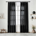 Black Curtains Semi Sheer 102 Inch Long, Linen Textured Light Filtering Drapes for Living Room, Dark Moody Modern Farmhouse Window Decor, Floor to Ceiling Pinch Pleat Curtain with Hooks