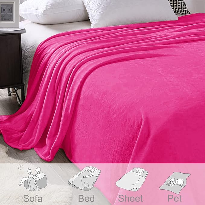 Exclusivo Mezcla Fleece Blanket Twin Size for Bed, Super Soft and Warm, All Season Use, Cozy, Plush, Lightweight, 60x80 Inches Hot Pink