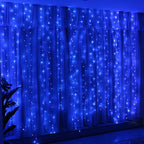 HXWEIYE 300LED Fairy Curtain Lights, 9.8x9.8Ft USB Plug-in 8 Modes Christmas String Hanging Lights with Remote for Bedroom Backdrop Wedding Party Indoor Wall Decor, Blue, Standard