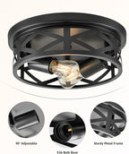 VONLUCE Flush Mount Ceiling Lights, 2-Light Hallway Ceiling Lighting Fixtures, 11 inch Farmhouse Metal Cage Ceiling Lights for Entryway Kitchen, Adjustable Lamp Holders, ETL, 2 pcs, Black