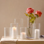 yshengood 6 Pcs Glass Hurricane Candle Holder Ribbed Glass Candle Holder - Elegant & Easy to Use, Perfect for Wedding, Holiday, Party Decor, Home and Event Essential