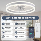 Ceiling Fan with Light, Upgraded 20‘’ Low Profile Fan, Flush Mount Ceiling Fan, 6 Speeds, Dimmable LED, App & Remote Control, Quiet DC Motor, for Bedroom, Living Room, F105 White