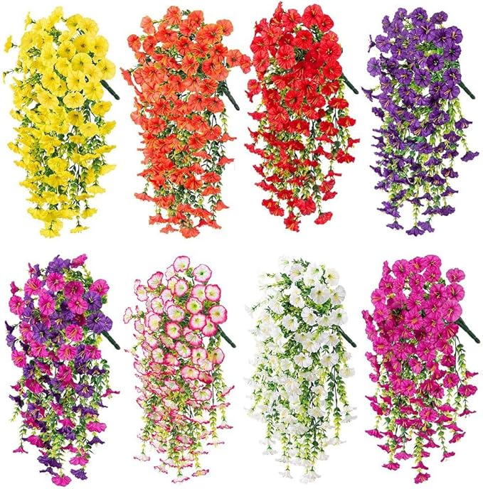 6-Pack Outdoor Faux Plants, 69-Flowered Large Morning Glory, Uv-Resistant Artificial Morning Glory,Perfect for Outdoor Decoration in All Seasons Such as Porches and Gardens (Yellow)