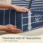 LuxClub 4 PC King Size Sheet Set Bed Sheets, Breathable Luxury Deep Pockets Wrinkle Free Cooling Sheets Machine Washable Hotel Bedding (King, Striped Navy)