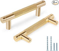 Knurled Cabinet Pulls 2 Pack, 4 Inch Long Cabinet Handles Metal Door Pulls, Kitchen Drawer Pull Knurled Dresser Handles - 3" Hole to Hole, Golden